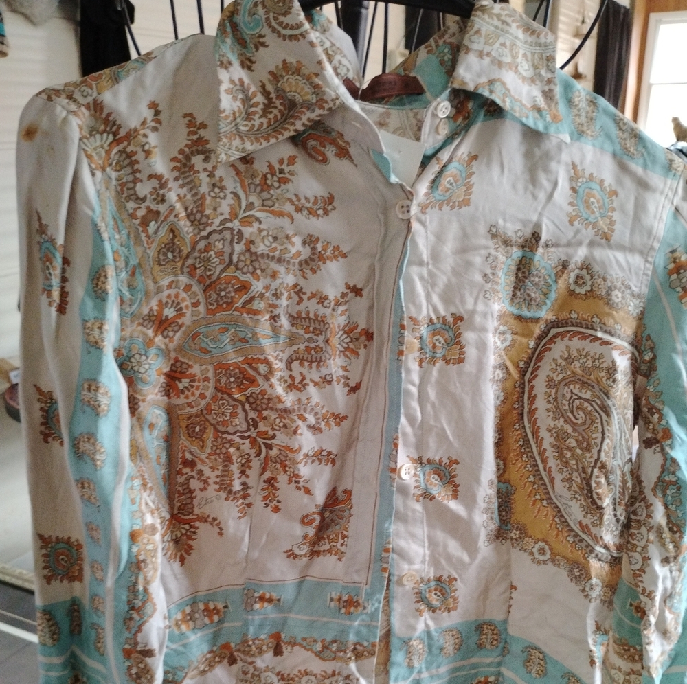 Paisley Print Blouse Gold and Blue